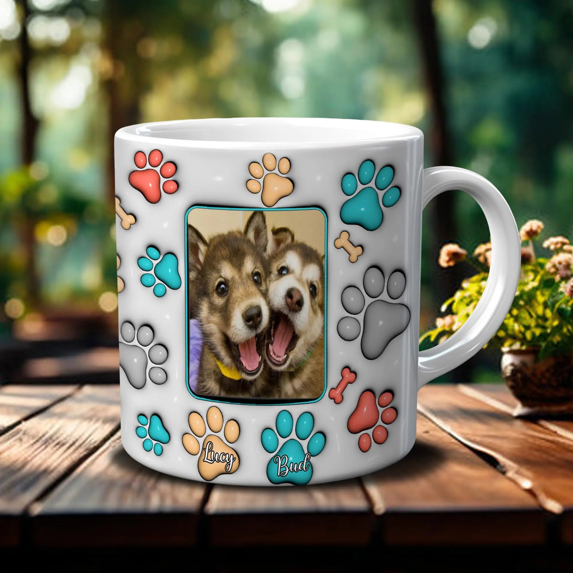 pundo authentic Custom Dog Dad Mug with Dogs Names Photo 3D Inflated Effect Printed Coffee Cup with Pictures White Ceramic 11 15 Oz Personalized Gifts for Men Daddy Pet Lovers Fathers day pundo authentic