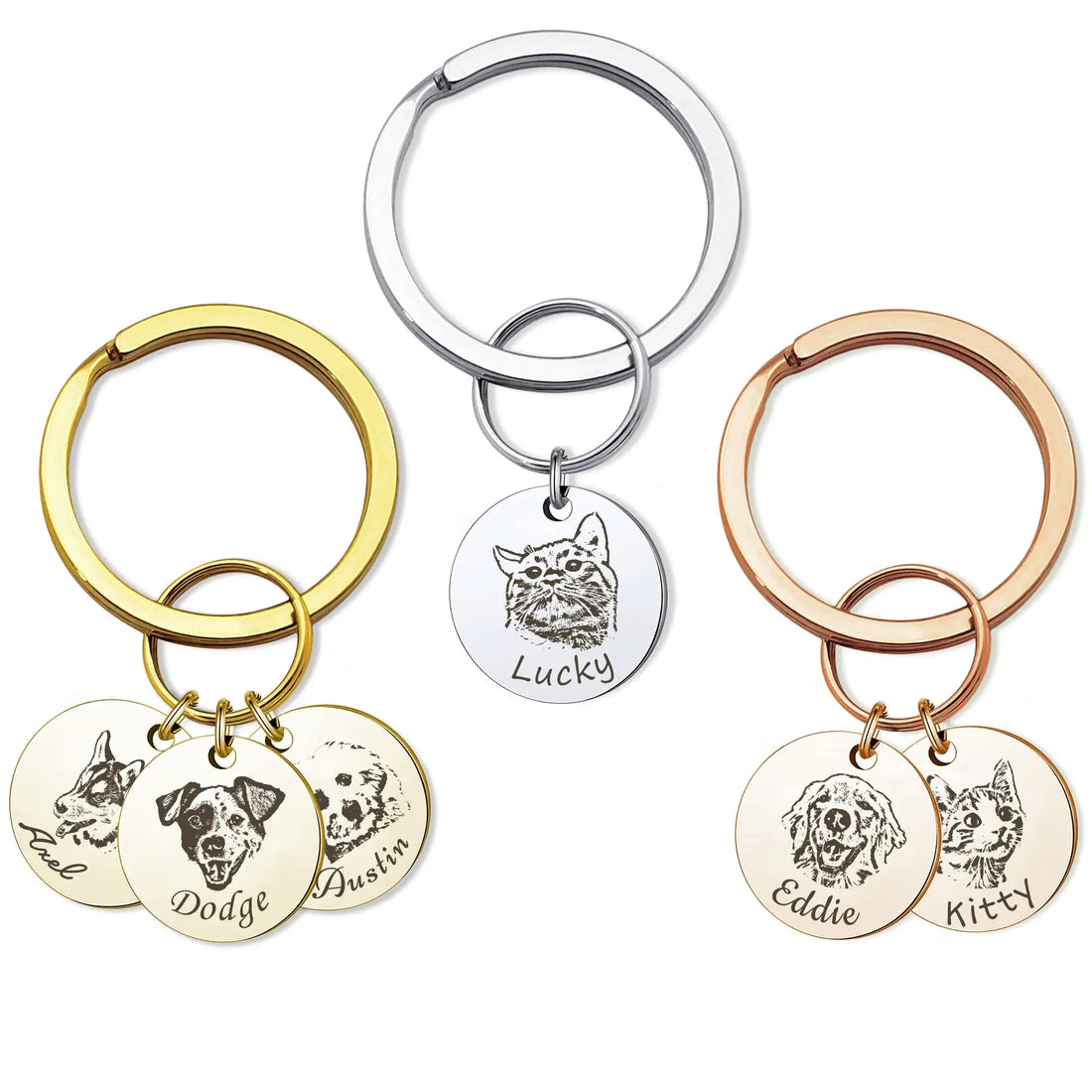 Anavia Personalized Pet Portrait Keychain, Customized Pet Photo Handmade Engraved Cat Dog Memorial Keepsake Sympathy Gifts (Silver - 1 Disc) Anavia