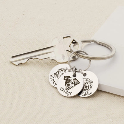 Anavia Personalized Pet Portrait Keychain, Customized Pet Photo Handmade Engraved Cat Dog Memorial Keepsake Sympathy Gifts (Silver - 1 Disc) Anavia