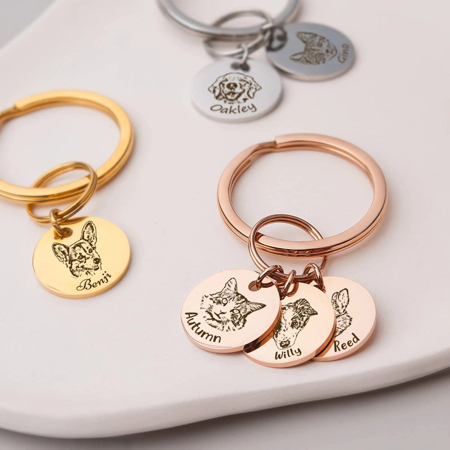 Anavia Personalized Pet Portrait Keychain, Customized Pet Photo Handmade Engraved Cat Dog Memorial Keepsake Sympathy Gifts (Silver - 1 Disc) Anavia