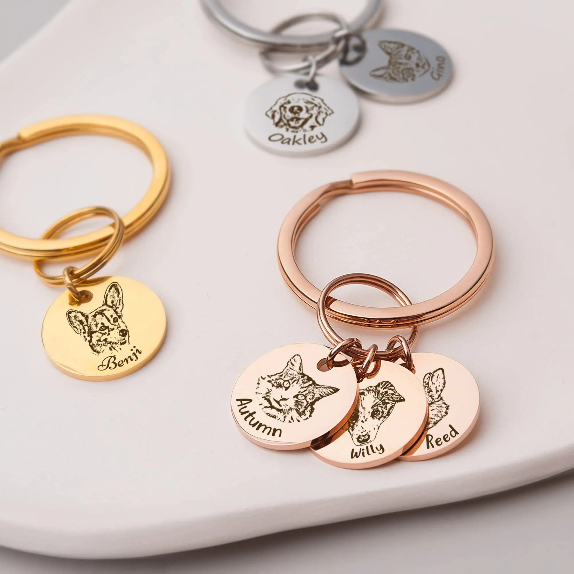 Anavia Personalized Pet Portrait Keychain, Customized Pet Photo Handmade Engraved Cat Dog Memorial Keepsake Sympathy Gifts (Silver - 1 Disc) Anavia