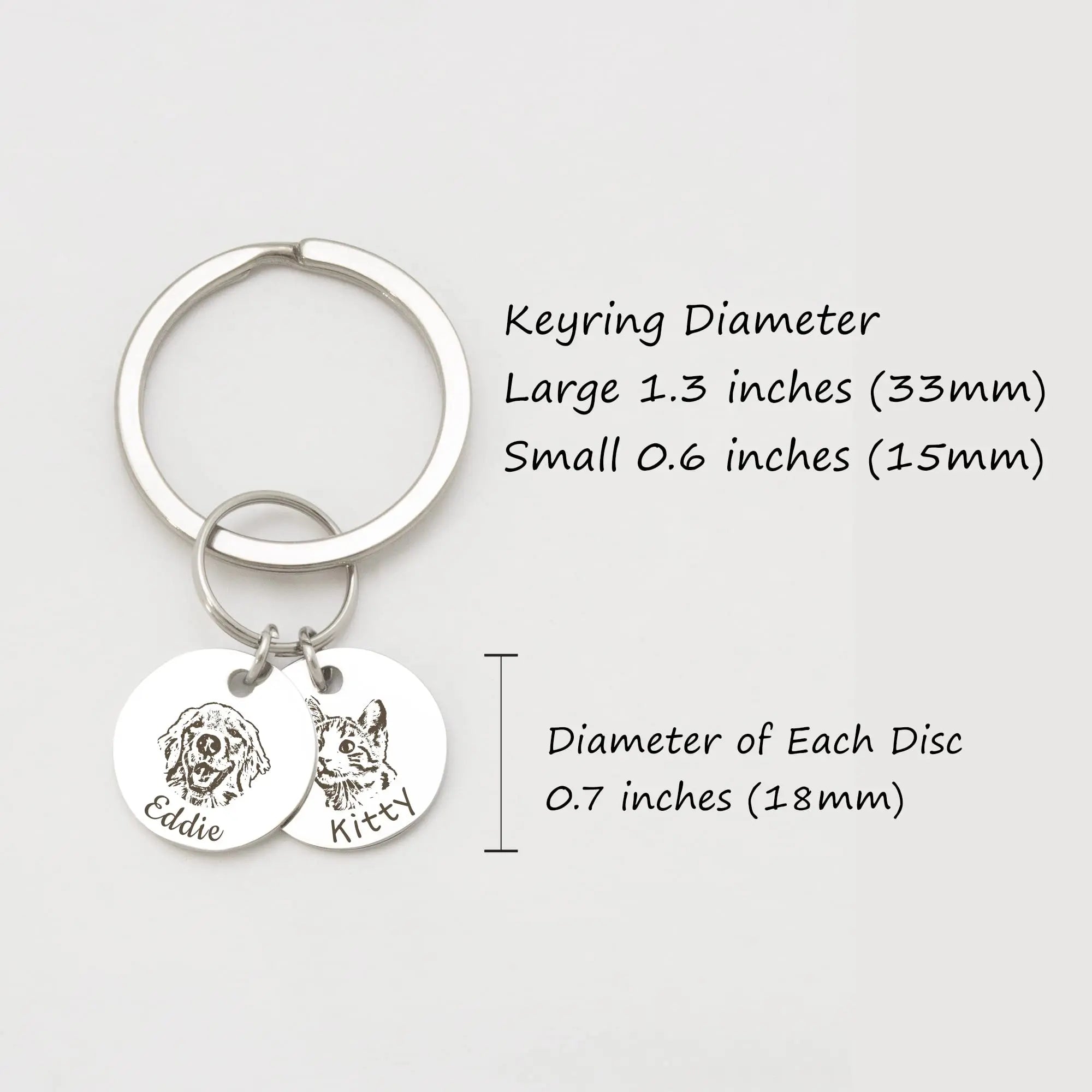 Anavia Personalized Pet Portrait Keychain, Customized Pet Photo Handmade Engraved Cat Dog Memorial Keepsake Sympathy Gifts (Silver - 1 Disc) Anavia