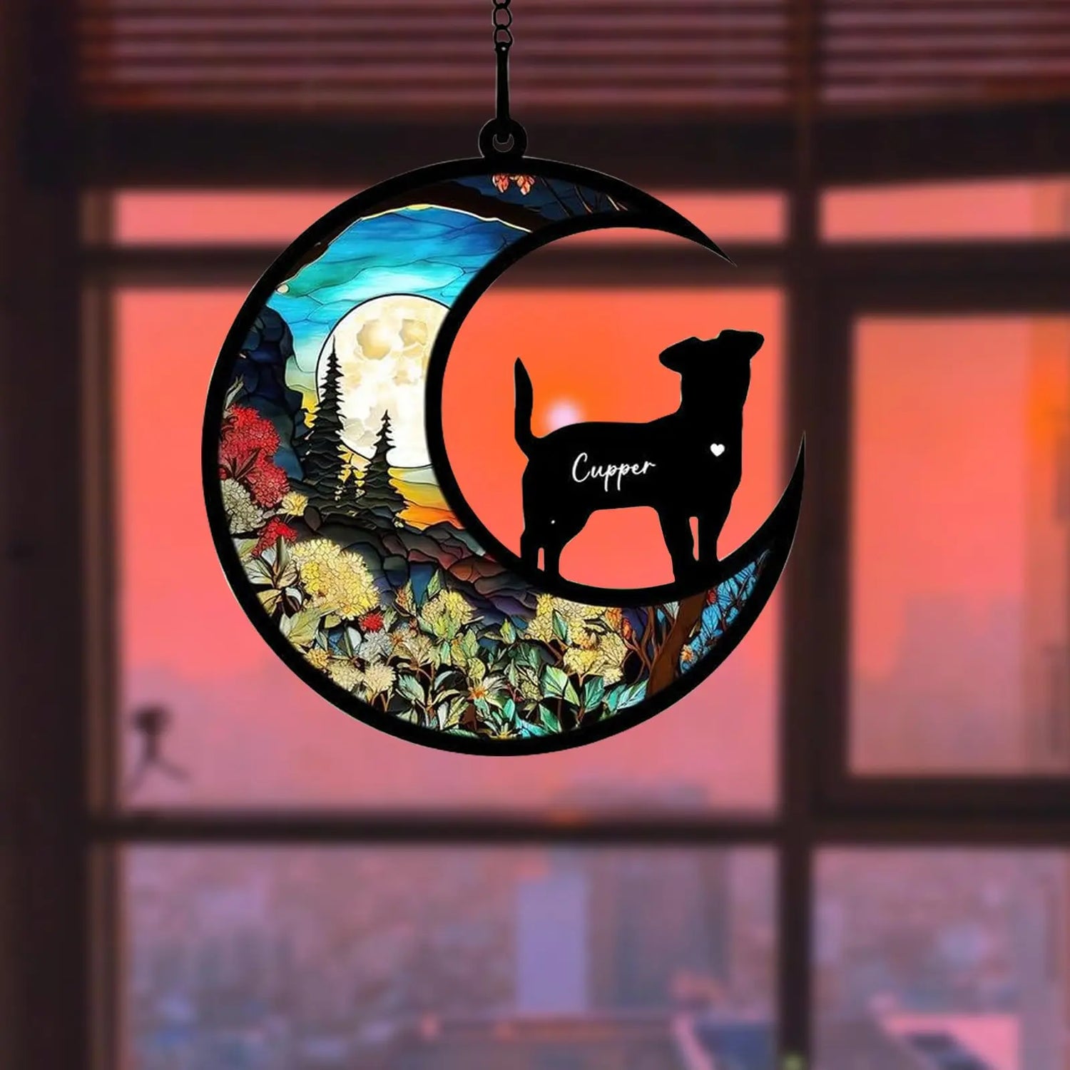 BOXTOHEART Dog Memorial Suncatcher, Personalized Pet Breeds Suncatcher with Name Date, Pet Loss Suncatcher, Stained Glass Light Catcher, Dog Memorials &amp; funerary, Gifts for Pet Loss BOXTOHEART