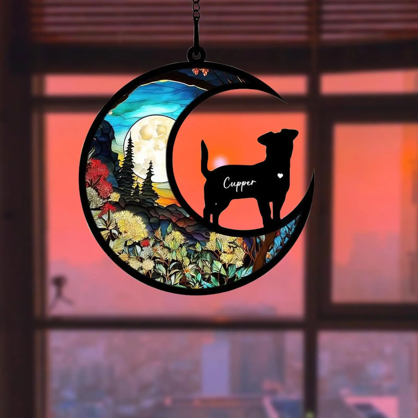 BOXTOHEART Dog Memorial Suncatcher, Personalized Pet Breeds Suncatcher with Name Date, Pet Loss Suncatcher, Stained Glass Light Catcher, Dog Memorials &amp; funerary, Gifts for Pet Loss BOXTOHEART