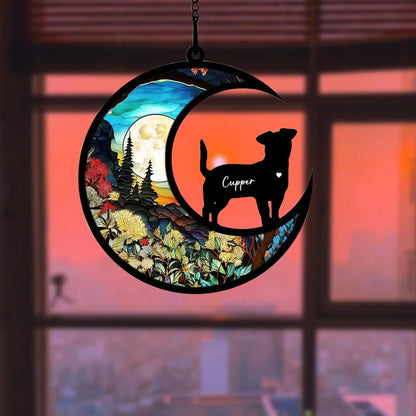 BOXTOHEART Dog Memorial Suncatcher, Personalized Pet Breeds Suncatcher with Name Date, Pet Loss Suncatcher, Stained Glass Light Catcher, Dog Memorials &amp; funerary, Gifts for Pet Loss BOXTOHEART