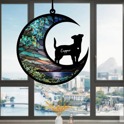 BOXTOHEART Dog Memorial Suncatcher, Personalized Pet Breeds Suncatcher with Name Date, Pet Loss Suncatcher, Stained Glass Light Catcher, Dog Memorials &amp; funerary, Gifts for Pet Loss BOXTOHEART
