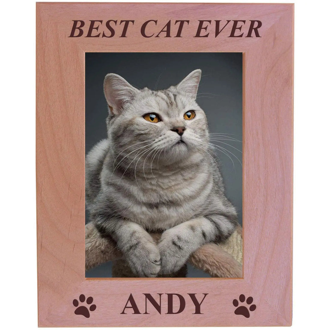 Best Cat Ever - Custom Engraved Alder Wood Picture Frame - Add Your Cats Name (5x7 Vertical) CustomGiftsNow