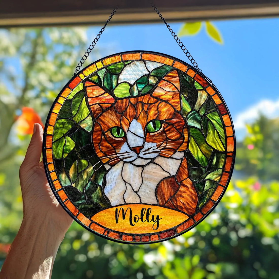 Bfigift Custom Cat Portrait Art Suncatcher Stained Glass Remembrance Gift Cat Indoor Decor Window Hanging Dog Cat Bereavement Keepsake Loss of Pet BfiGift