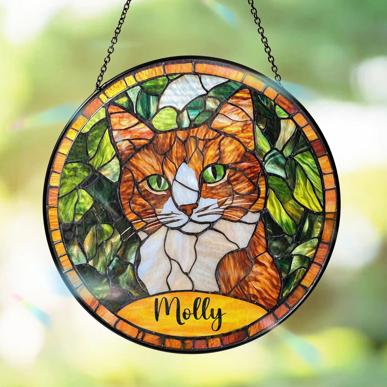 Bfigift Custom Cat Portrait Art Suncatcher Stained Glass Remembrance Gift Cat Indoor Decor Window Hanging Dog Cat Bereavement Keepsake Loss of Pet BfiGift