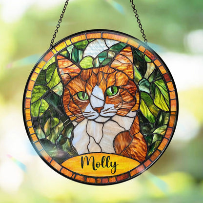 Bfigift Custom Cat Portrait Art Suncatcher Stained Glass Remembrance Gift Cat Indoor Decor Window Hanging Dog Cat Bereavement Keepsake Loss of Pet BfiGift