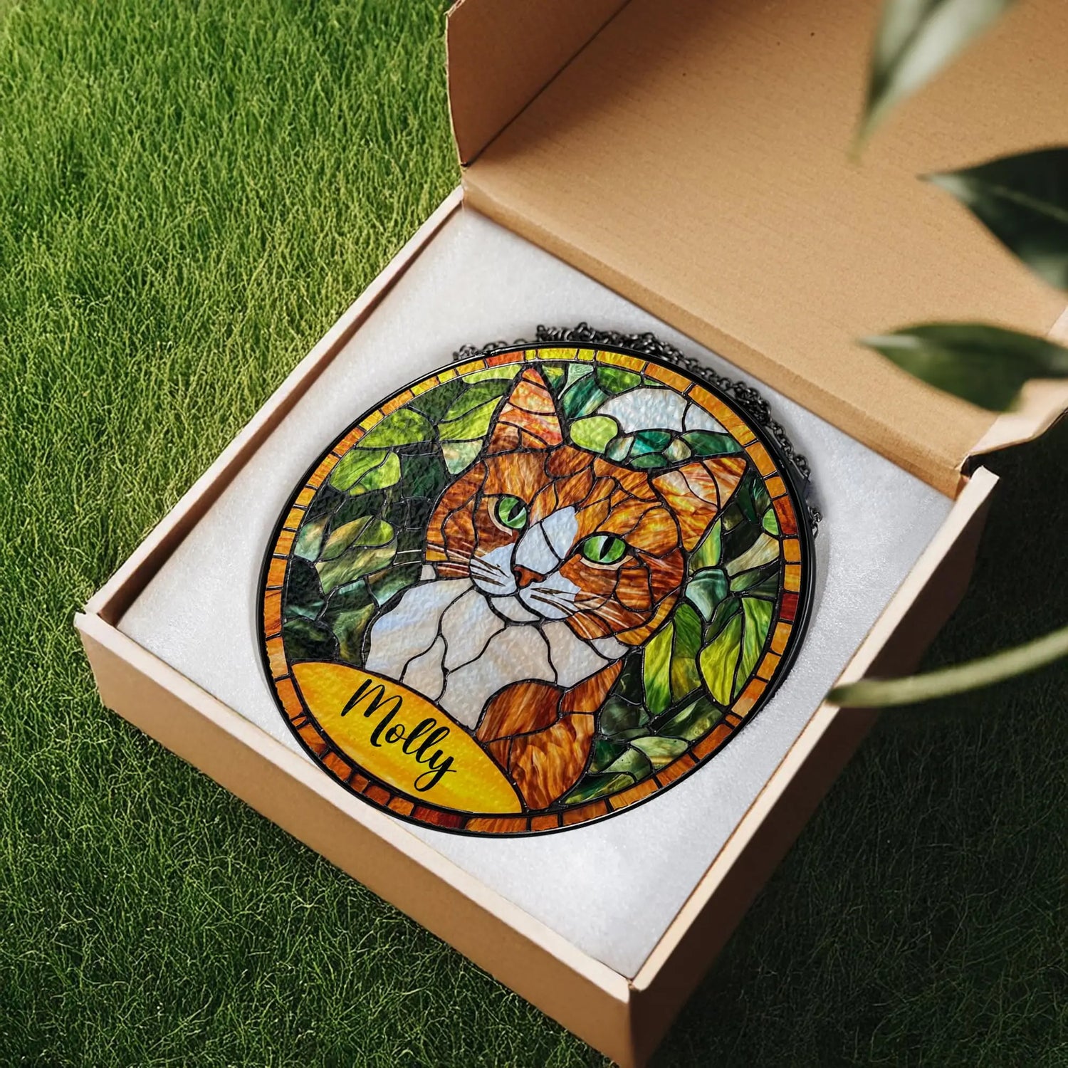 Bfigift Custom Cat Portrait Art Suncatcher Stained Glass Remembrance Gift Cat Indoor Decor Window Hanging Dog Cat Bereavement Keepsake Loss of Pet BfiGift