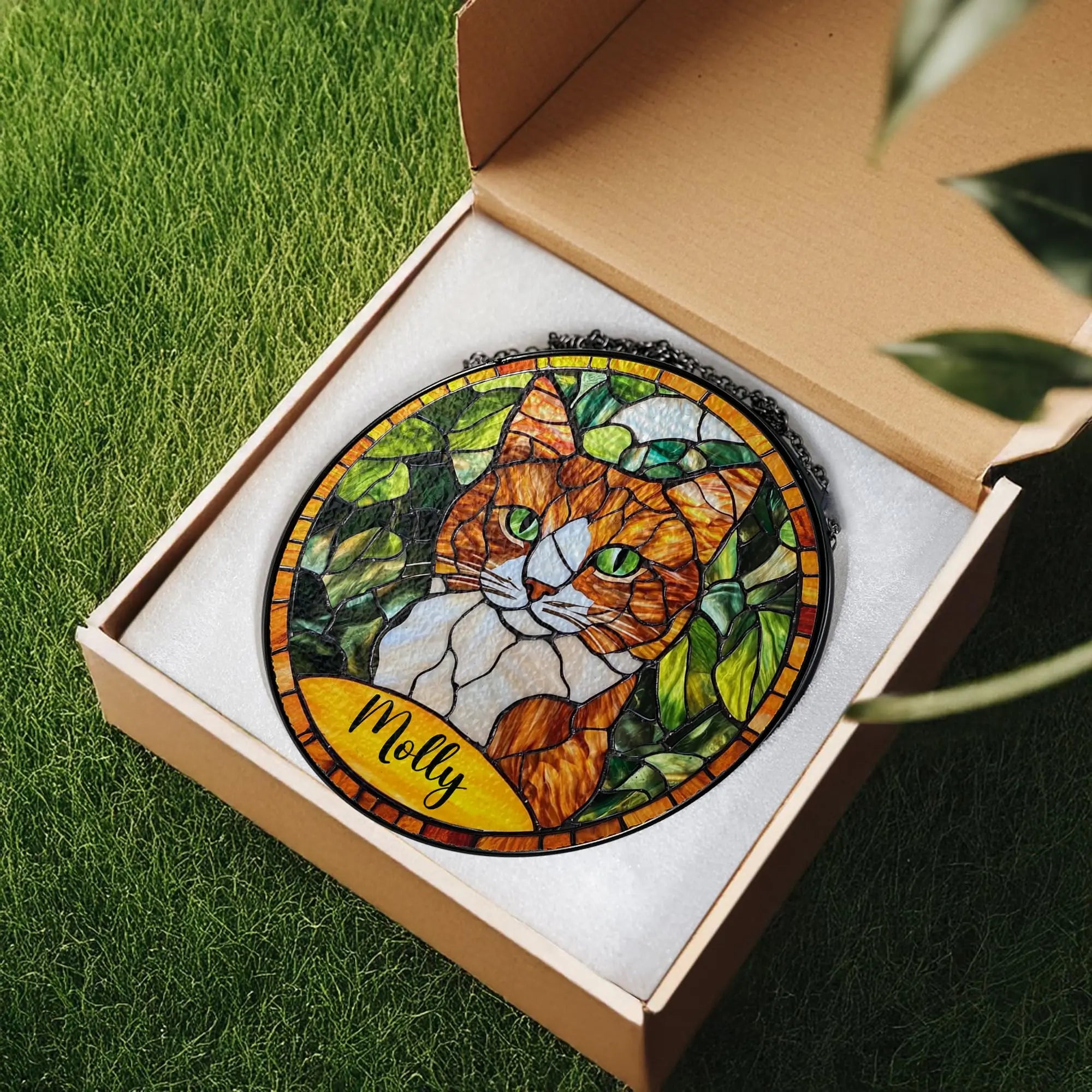 Bfigift Custom Cat Portrait Art Suncatcher Stained Glass Remembrance Gift Cat Indoor Decor Window Hanging Dog Cat Bereavement Keepsake Loss of Pet BfiGift