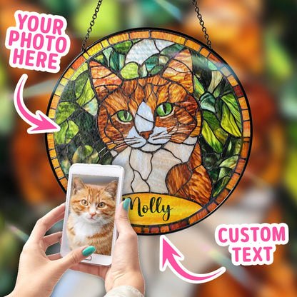 Bfigift Custom Cat Portrait Art Suncatcher Stained Glass Remembrance Gift Cat Indoor Decor Window Hanging Dog Cat Bereavement Keepsake Loss of Pet BfiGift