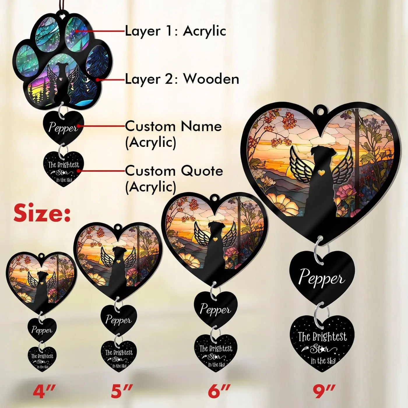 Custom Dog Memorial Suncatcher Personalized Dog Memorial Gifts for Loss of Dog Customized Sun Catcher Gift for Someone Who Lost A Dog Gifts Suncatcher Stained Glass Look Acrylic Sympathy Gift DALIVETO