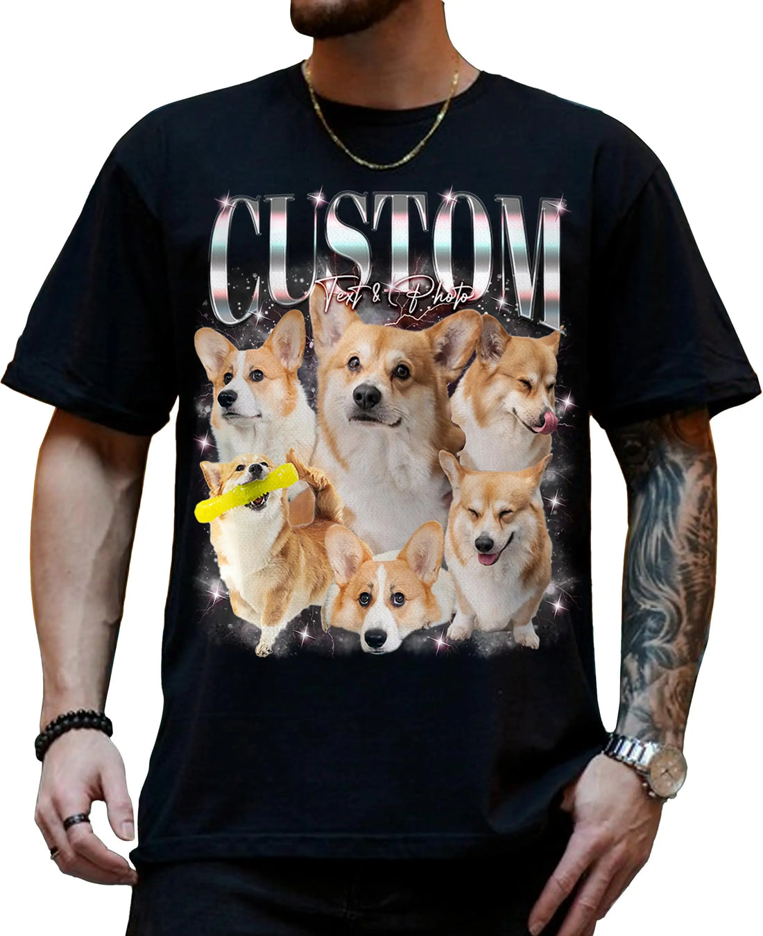 Custom Dog Shirt with Dog Faces Photo Text, Personalized Dog Shirt for Men Women, Customized Shirts with Dog Faces for Dog Dad, Vintage Dog Shirt Style Your Own Bootleg Rap Tee Shirt, Gift Dog Lover 75HMD
