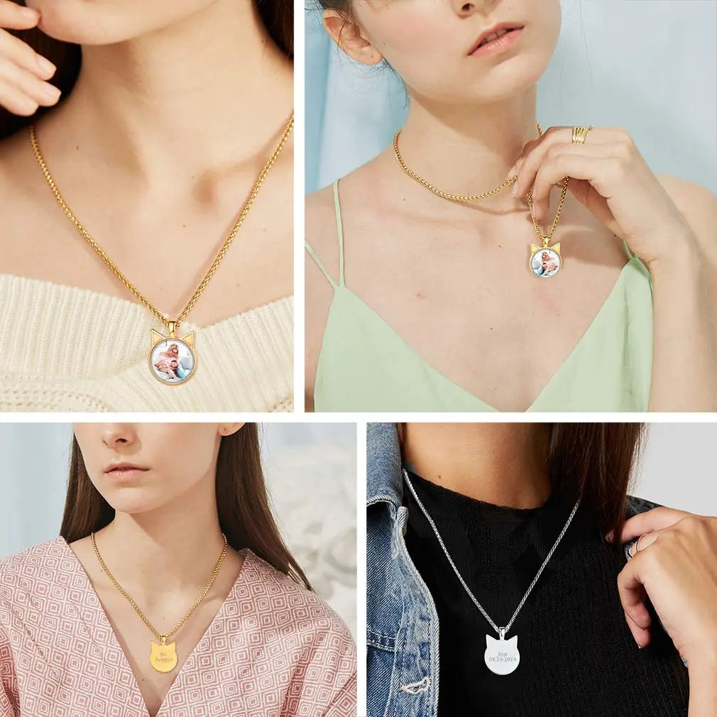 Custom4U Personalized Photo Necklace  Custom HeartOvalRound Charm Necklaces with Picture  Chain Adjustable  Stainless SteelAcrylic Pendant Memorial Jewelry Christmas Gifts for Women Custom4U