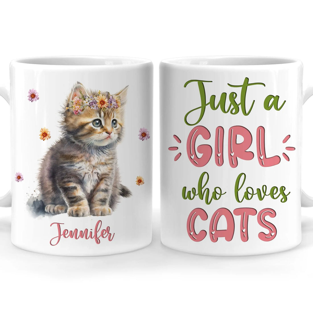 Customized Cat Lover Mug - &quot;Just A Girl Who Loves Cats&quot; Ceramic Coffee Cup for Cat Enthusiasts - Perfect Gift for Women, Daughters on Birthdays and Holidays Hyturtle