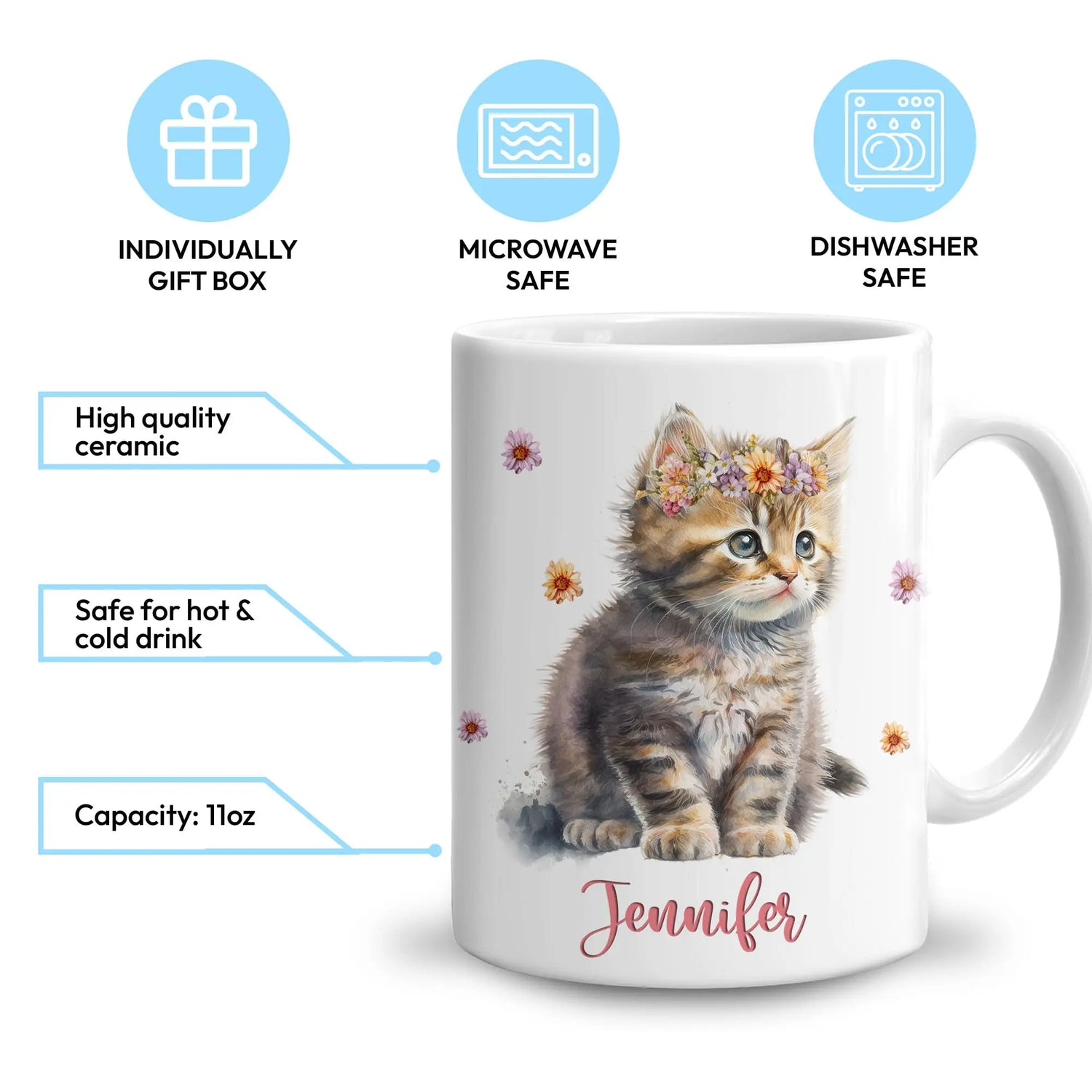 Customized Cat Lover Mug - &quot;Just A Girl Who Loves Cats&quot; Ceramic Coffee Cup for Cat Enthusiasts - Perfect Gift for Women, Daughters on Birthdays and Holidays Hyturtle