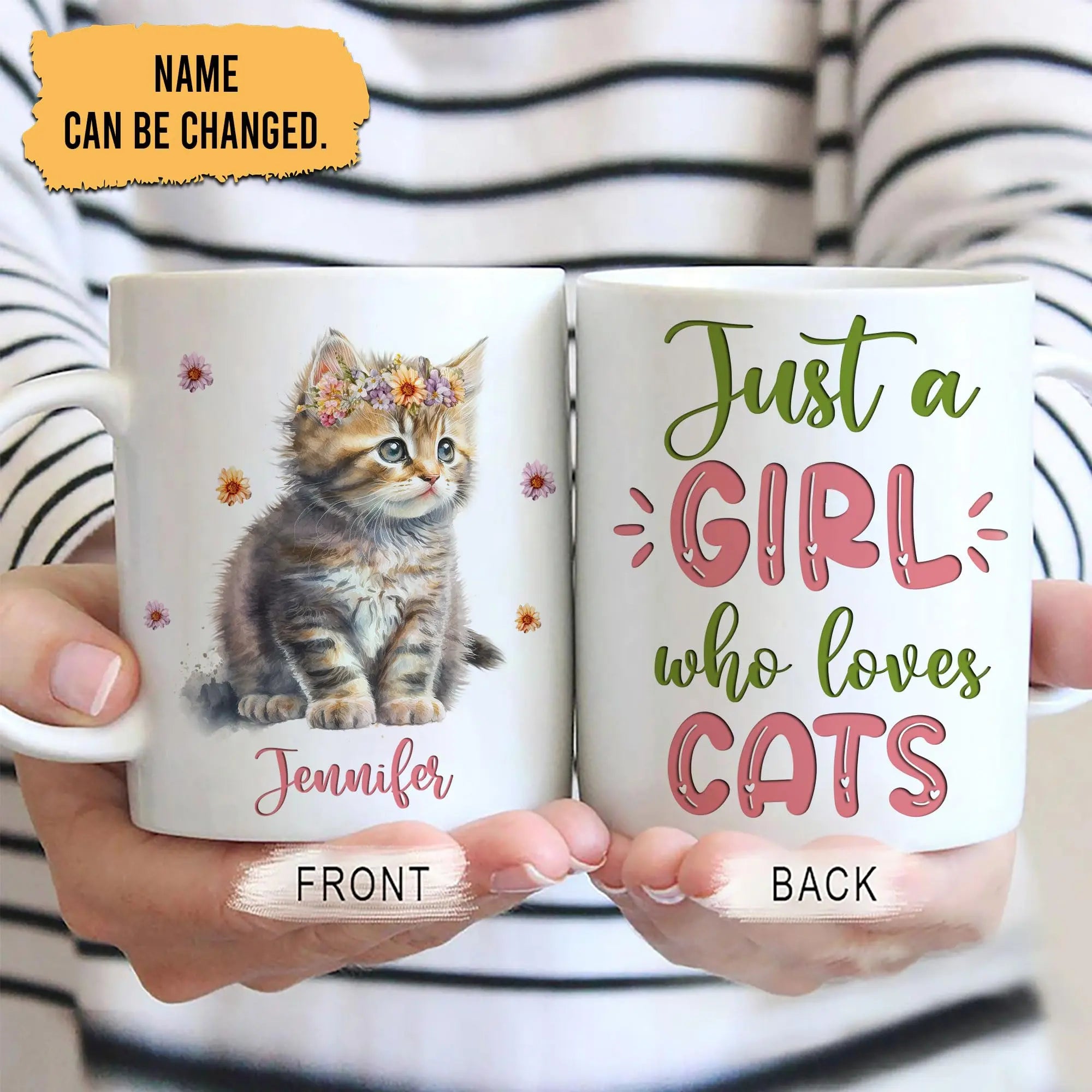 Customized Cat Lover Mug - &quot;Just A Girl Who Loves Cats&quot; Ceramic Coffee Cup for Cat Enthusiasts - Perfect Gift for Women, Daughters on Birthdays and Holidays Hyturtle