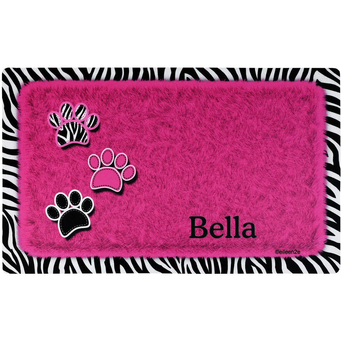 Drymate Personalized Pet Bowl Placemat, Custom Dog &amp; Cat Food Feeding Mat - Absorbent Fabric, Waterproof Backing - Machine Washable/Durable (USA Made) (12&quot; x 20&quot;) (Zebra Pink) Drymate