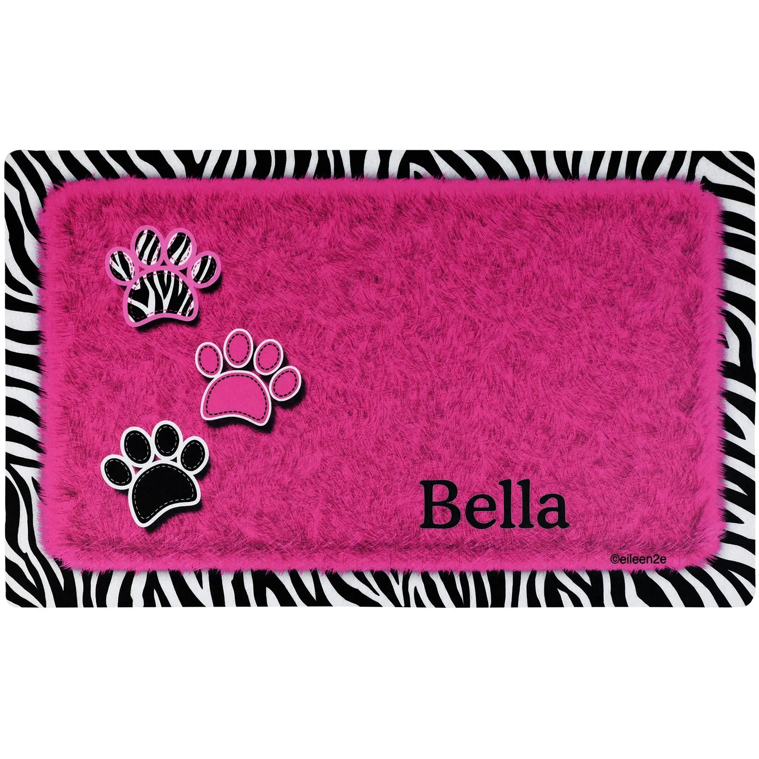 Drymate Personalized Pet Bowl Placemat, Custom Dog &amp; Cat Food Feeding Mat - Absorbent Fabric, Waterproof Backing - Machine Washable/Durable (USA Made) (12&quot; x 20&quot;) (Zebra Pink) Drymate