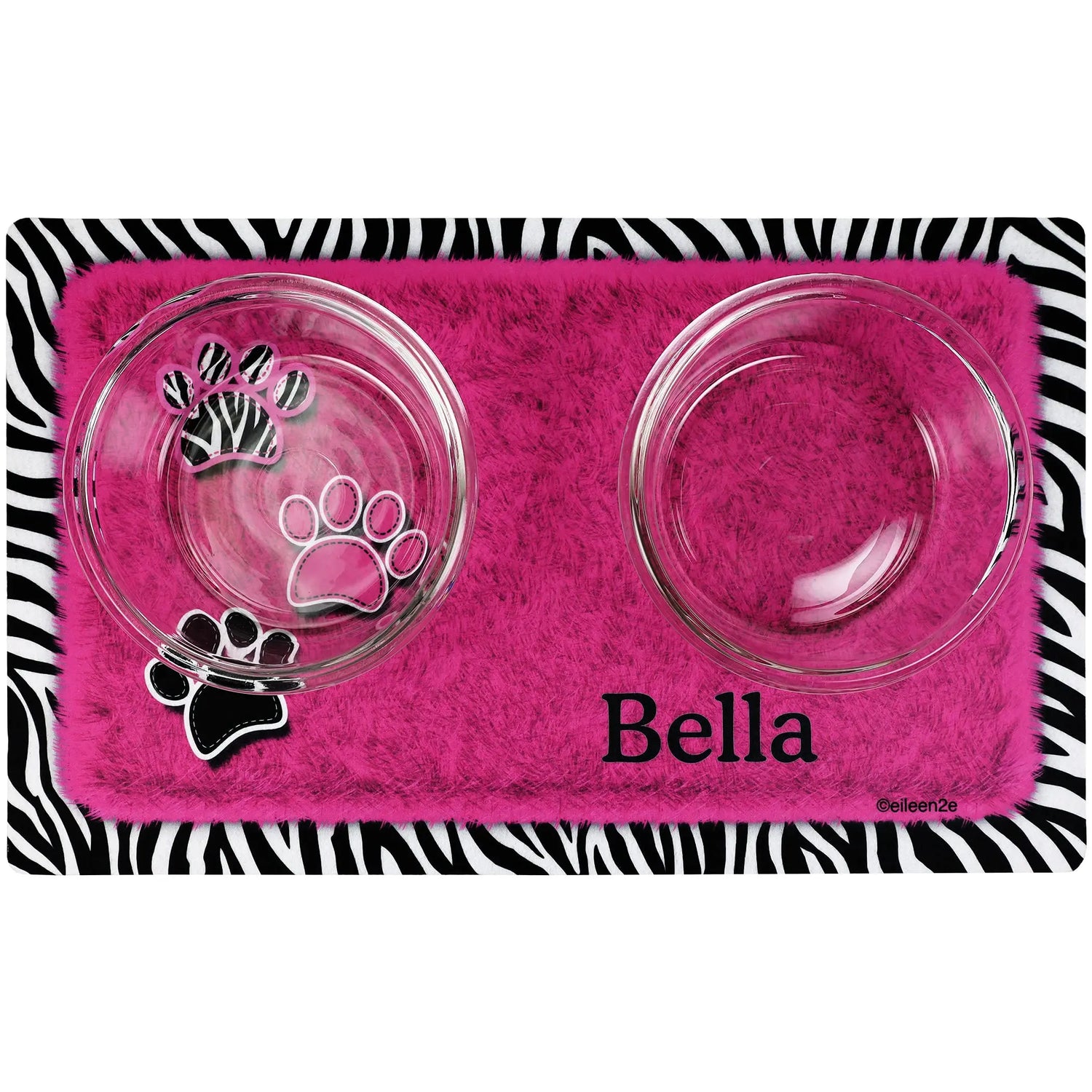 Drymate Personalized Pet Bowl Placemat, Custom Dog &amp; Cat Food Feeding Mat - Absorbent Fabric, Waterproof Backing - Machine Washable/Durable (USA Made) (12&quot; x 20&quot;) (Zebra Pink) Drymate