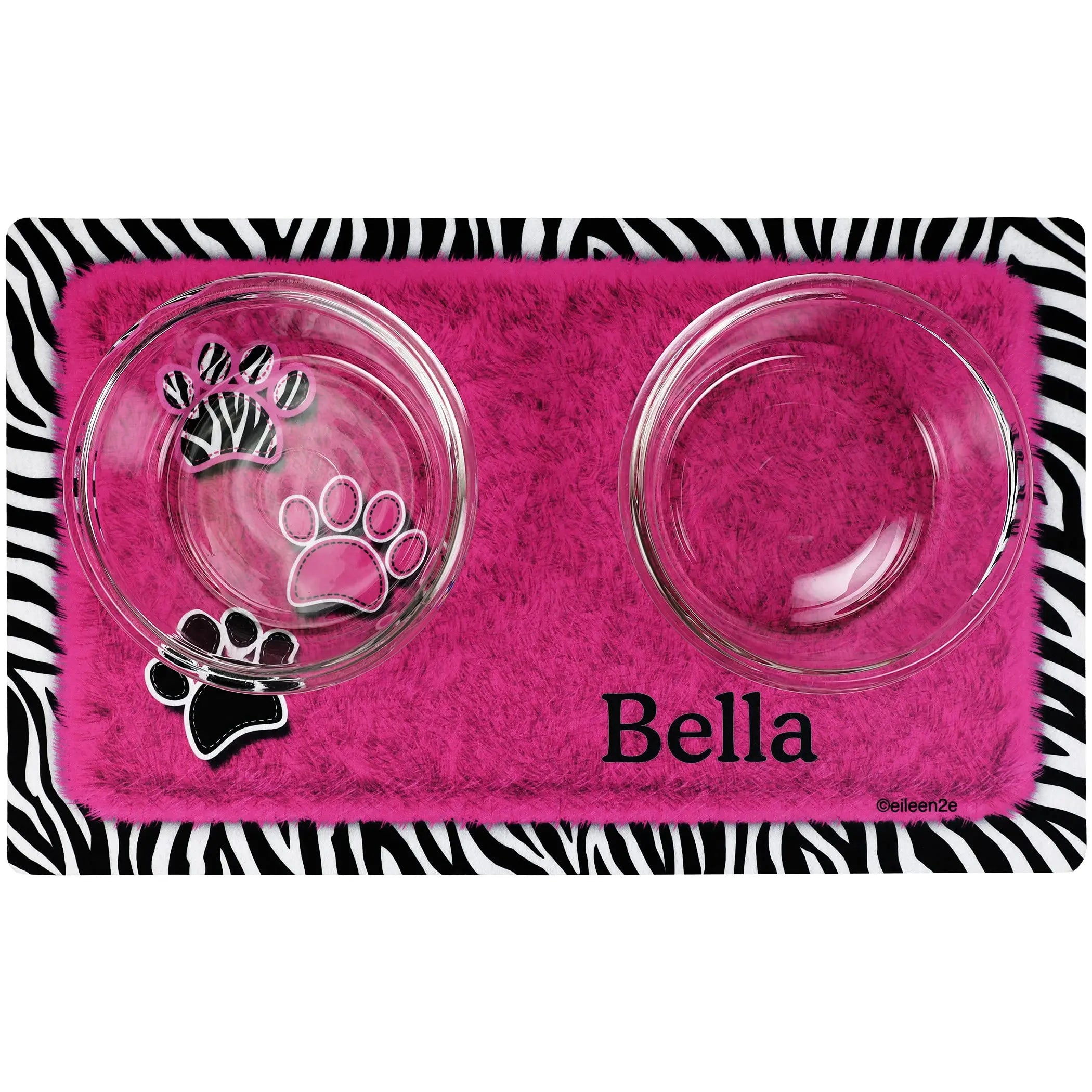 Drymate Personalized Pet Bowl Placemat, Custom Dog &amp; Cat Food Feeding Mat - Absorbent Fabric, Waterproof Backing - Machine Washable/Durable (USA Made) (12&quot; x 20&quot;) (Zebra Pink) Drymate