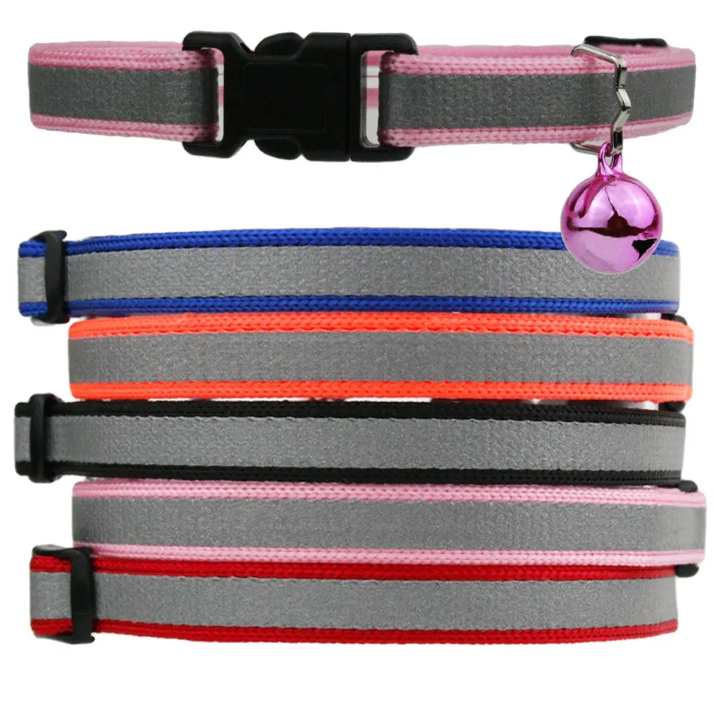 GoTags Reflective Cat Collar with Personalized ID Tag in Stainless Steel, Breakaway Cat Collar with Bell and Custom Engraved Cat Tag with up to 4 Lines of Custom Text, (Blue) GoTags