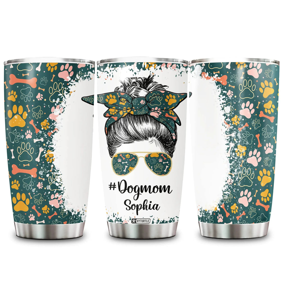 Hyturtle Personalized Dog Mom Gifts for Dog Lover Owner Dog Mom Mama Pet Lover - Birthday Christmas - Dog Mom Messy Bun Custom Name 20oz Stainless Steel Tumbler Hyturtle