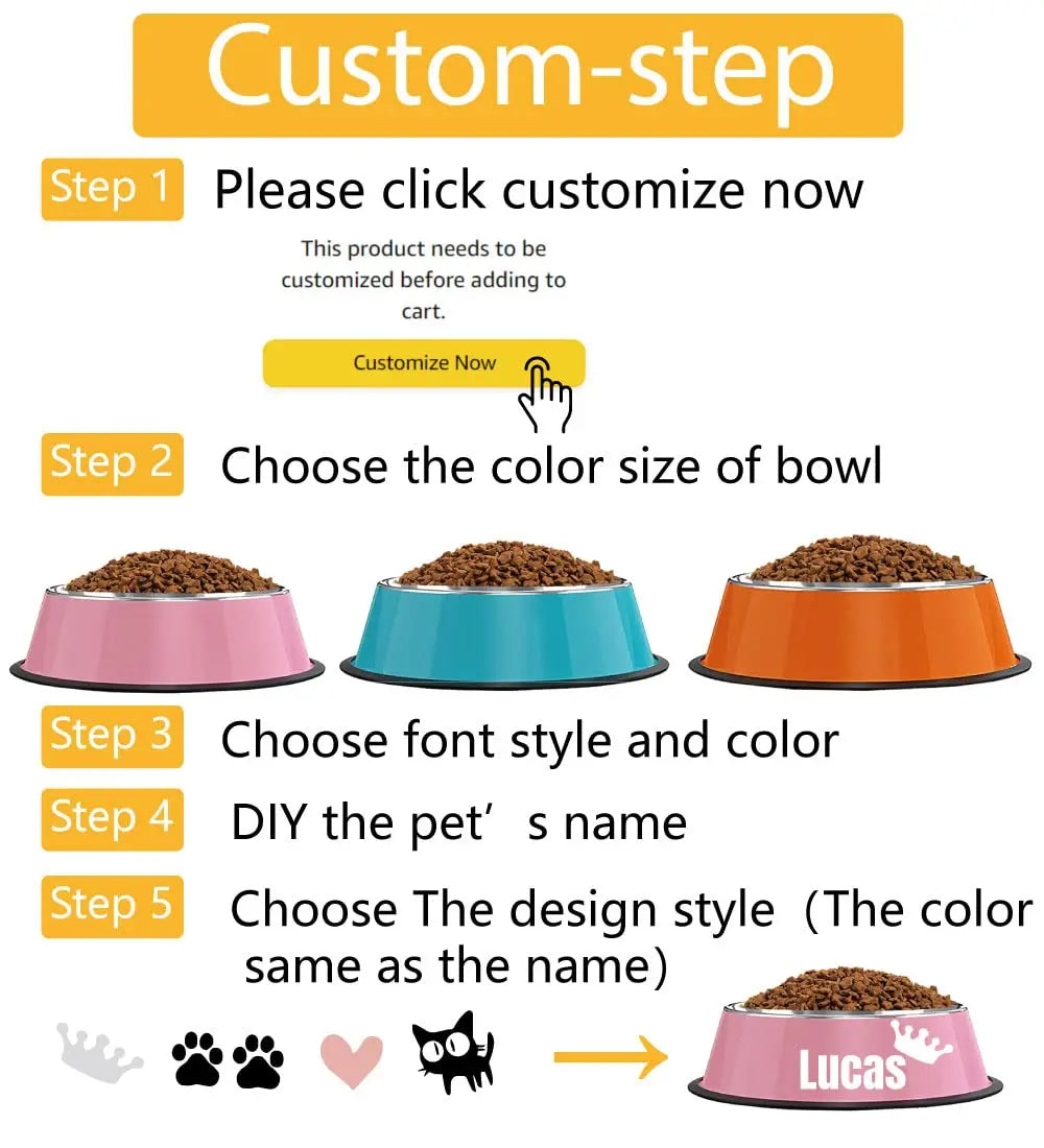 JMIPET Stainless Steel Cat Bowls, 2Pcs, Non-Slip, Customizable, 7 Oz, Food and Water, Easy to Clean JMIPET
