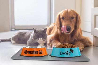 JMIPET Stainless Steel Cat Bowls, 2Pcs, Non-Slip, Customizable, 7 Oz, Food and Water, Easy to Clean JMIPET