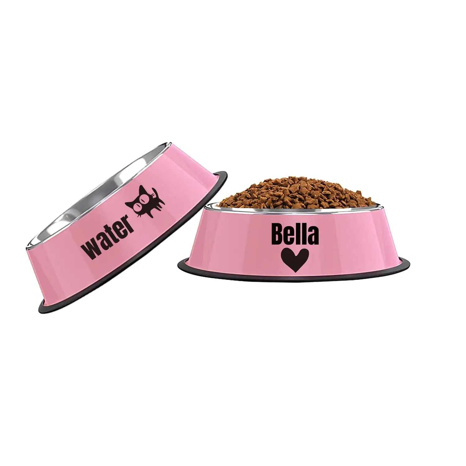 JMIPET Stainless Steel Cat Bowls, 2Pcs, Non-Slip, Customizable, 7 Oz, Food and Water, Easy to Clean JMIPET