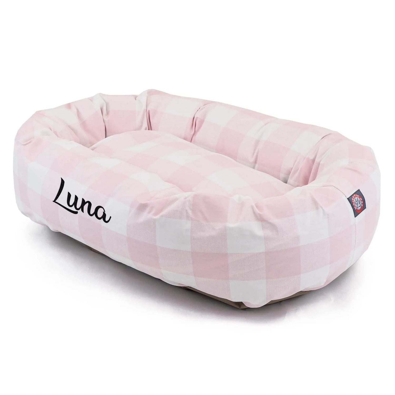 Majestic Pet Anderson Check Personalized Bagel Dog Bed Small Majestic Pet