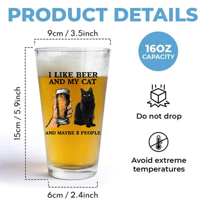 PERSONAL84 Custom I Like Beer My Cats And Maybe 3 People Pint Glass Cup for Men, Funny Custom Cat Photo Glass Cup, Brithday Gift for Father, Cat Dad, Cat Lover, Cat Daddy PERSONAL84