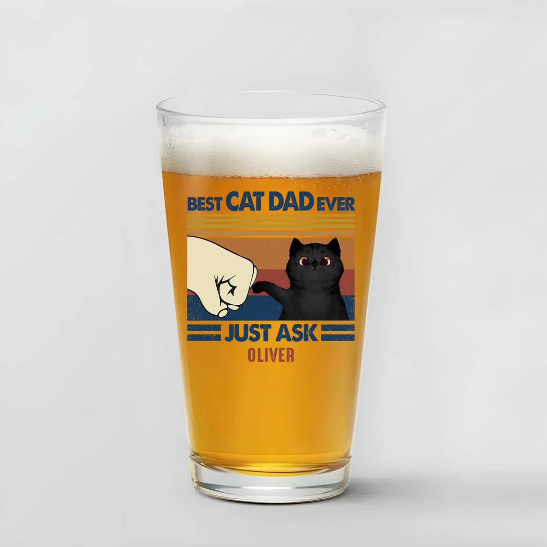 PERSONAL84 Personalized Vintage Best Cat Dad Ever Pint Glass for Men, Funny Custom Cat Breed Glass Cup, Brithday Gift for Cat Dad, Cat Lover, Cat Daddy PERSONAL84