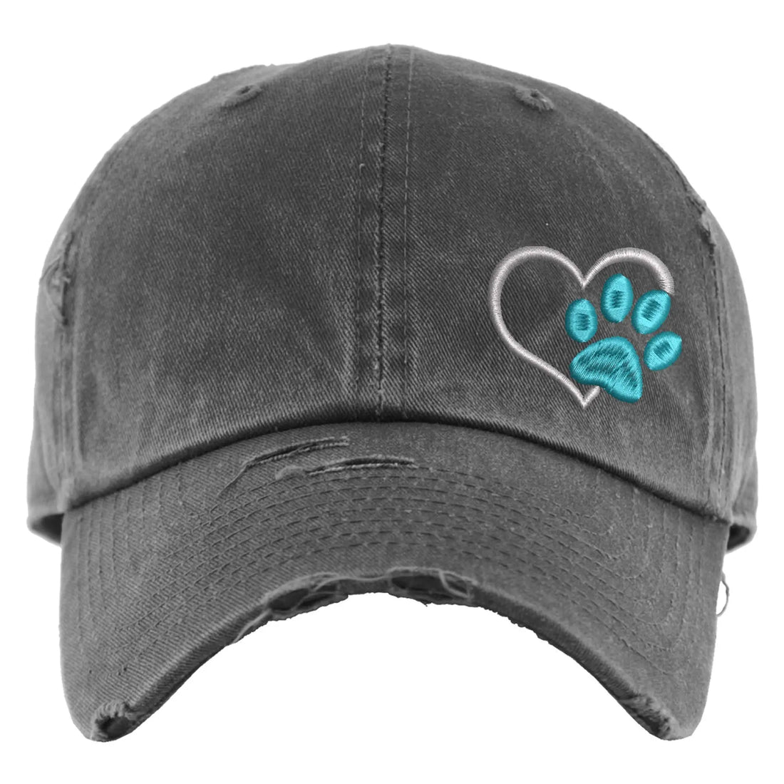 Paw Print Hat with Heart | Distressed Baseball Cap or Ponytail Hat | Dog Mom Gift | Animal Lover Sew Vivid Designs