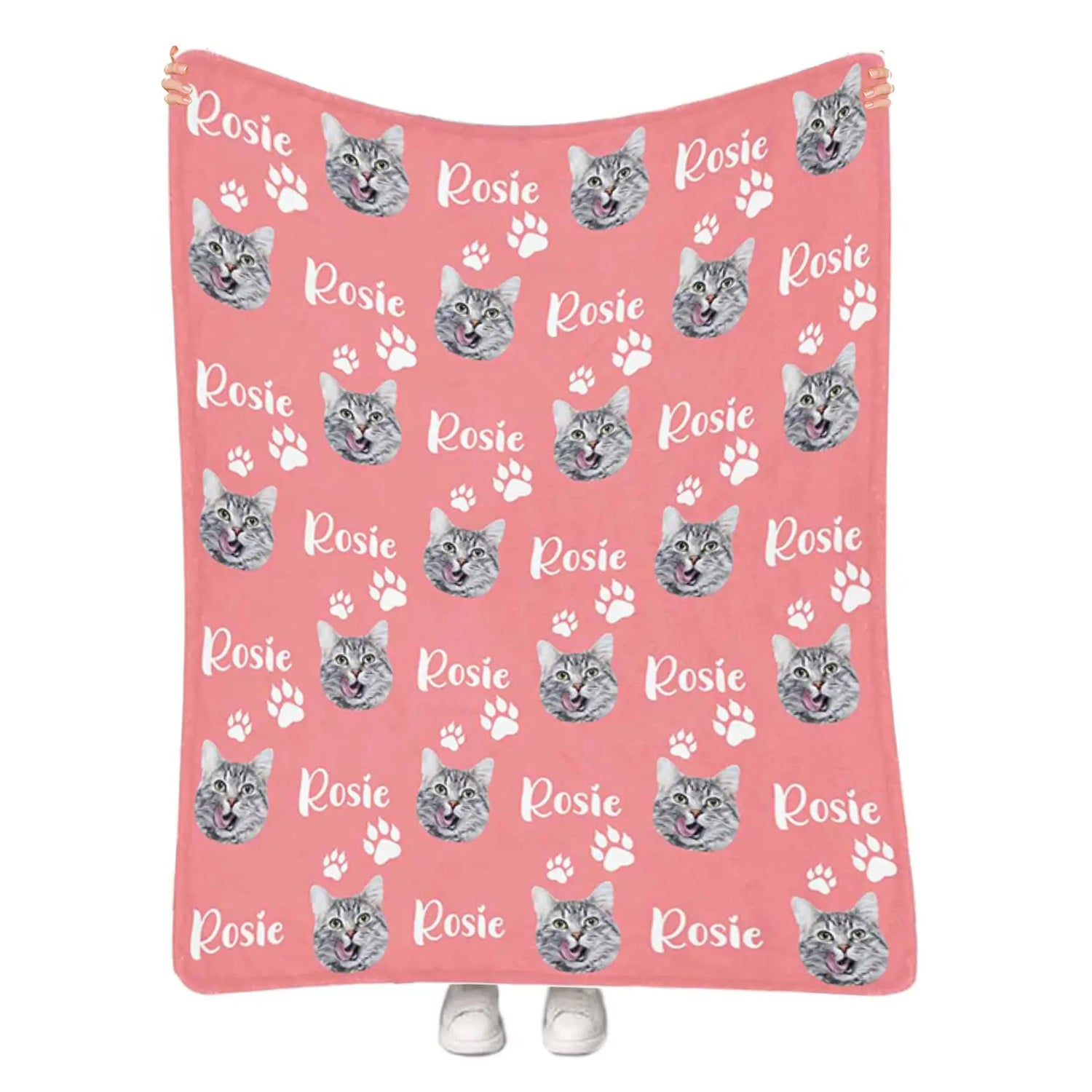 Personalized Cat Face &amp; Name Blanket with Paw Prints, Custom Cat Lover Gift, Customized Pet Memorial Throw Blanket Gifts for Women Men Pet Cat Lovers Memorial Gift, Pet Loss Sympathy Gifts, 9 Colors Artsadd