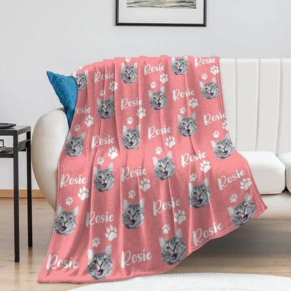 Personalized Cat Face &amp; Name Blanket with Paw Prints, Custom Cat Lover Gift, Customized Pet Memorial Throw Blanket Gifts for Women Men Pet Cat Lovers Memorial Gift, Pet Loss Sympathy Gifts, 9 Colors Artsadd