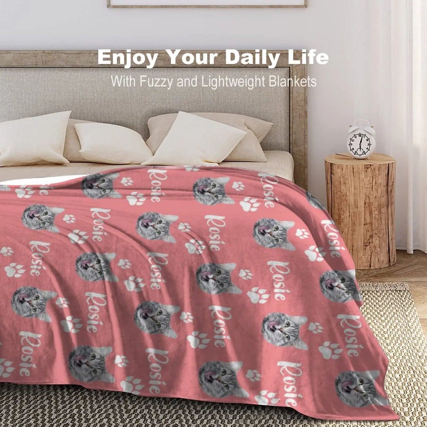 Personalized Cat Face &amp; Name Blanket with Paw Prints, Custom Cat Lover Gift, Customized Pet Memorial Throw Blanket Gifts for Women Men Pet Cat Lovers Memorial Gift, Pet Loss Sympathy Gifts, 9 Colors Artsadd