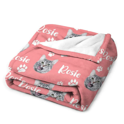Personalized Cat Face &amp; Name Blanket with Paw Prints, Custom Cat Lover Gift, Customized Pet Memorial Throw Blanket Gifts for Women Men Pet Cat Lovers Memorial Gift, Pet Loss Sympathy Gifts, 9 Colors Artsadd