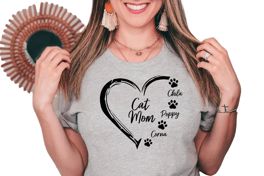 Personalized Cat Mom T-Shirt Animal Lover Mother&