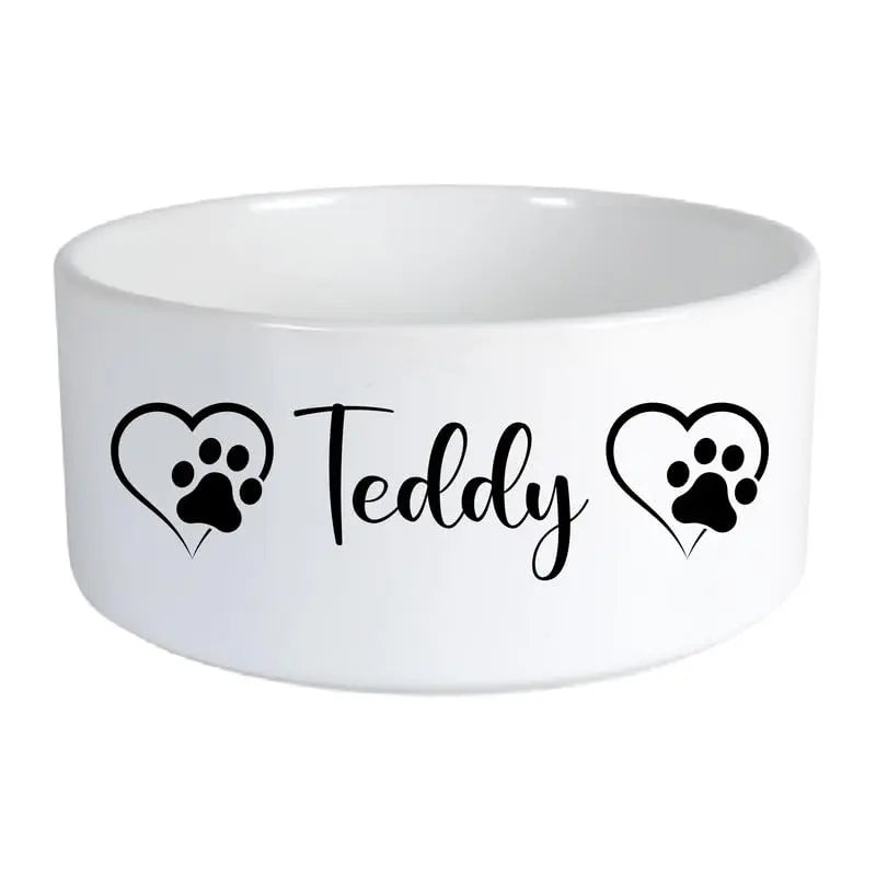 Personalized Ceramic Dog Bowls with Name &amp; Photo - Cute Custom Ceramic Pet Bowls for Dogs, Cats, Rabbits - Non-Slip Pet Food Bowls for Dry/Wet Food &amp; Water - Heart &amp; Paw 2 - Large Personalized Passion