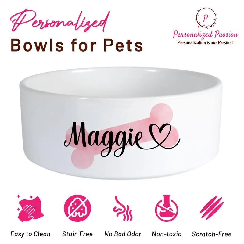Personalized Ceramic Dog Bowls with Name &amp; Photo - Cute Custom Ceramic Pet Bowls for Dogs, Cats, Rabbits - Non-Slip Pet Food Bowls for Dry/Wet Food &amp; Water - Heart &amp; Paw 2 - Large Personalized Passion