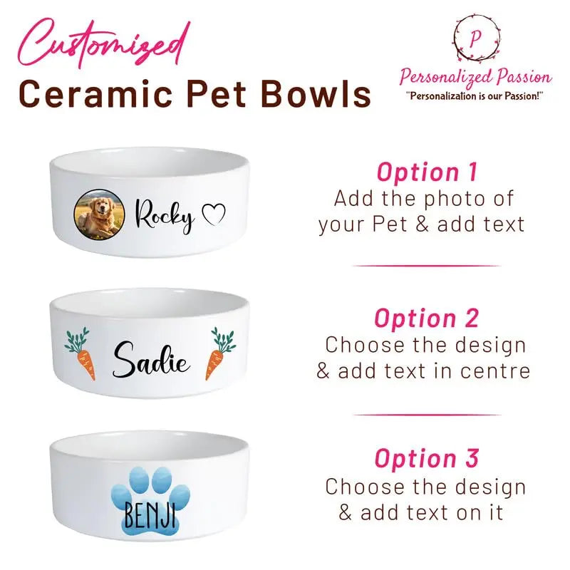 Personalized Ceramic Dog Bowls with Name &amp; Photo - Cute Custom Ceramic Pet Bowls for Dogs, Cats, Rabbits - Non-Slip Pet Food Bowls for Dry/Wet Food &amp; Water - Heart &amp; Paw 2 - Large Personalized Passion