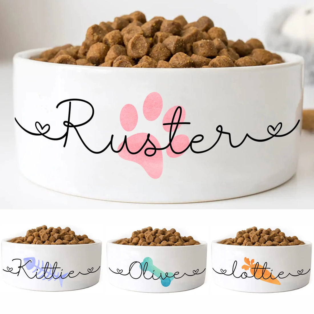 Personalized Ceramic Pet Bowls - Custom Name Dog, Cat &amp; Rabbit Bowls w/Super Cute Icon, Customized Pet Dish for Water, Dry &amp; Wet Food, Pet Owner, Available in Small &amp; Large Sizes AlpadilAndCo