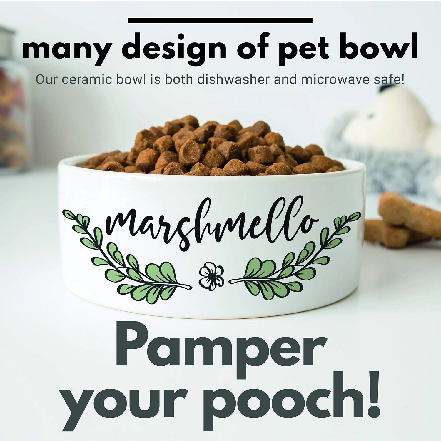 Personalized Ceramic Pet Bowls | Customizable 14 Designs w Your Pet’s Name | 6 inches - Custom Pet Bowls for Dog, Cat, Puppy or Kitten - Dish for Dry, Wet Food or Water - Pet Owner Gifts Personalized Favors