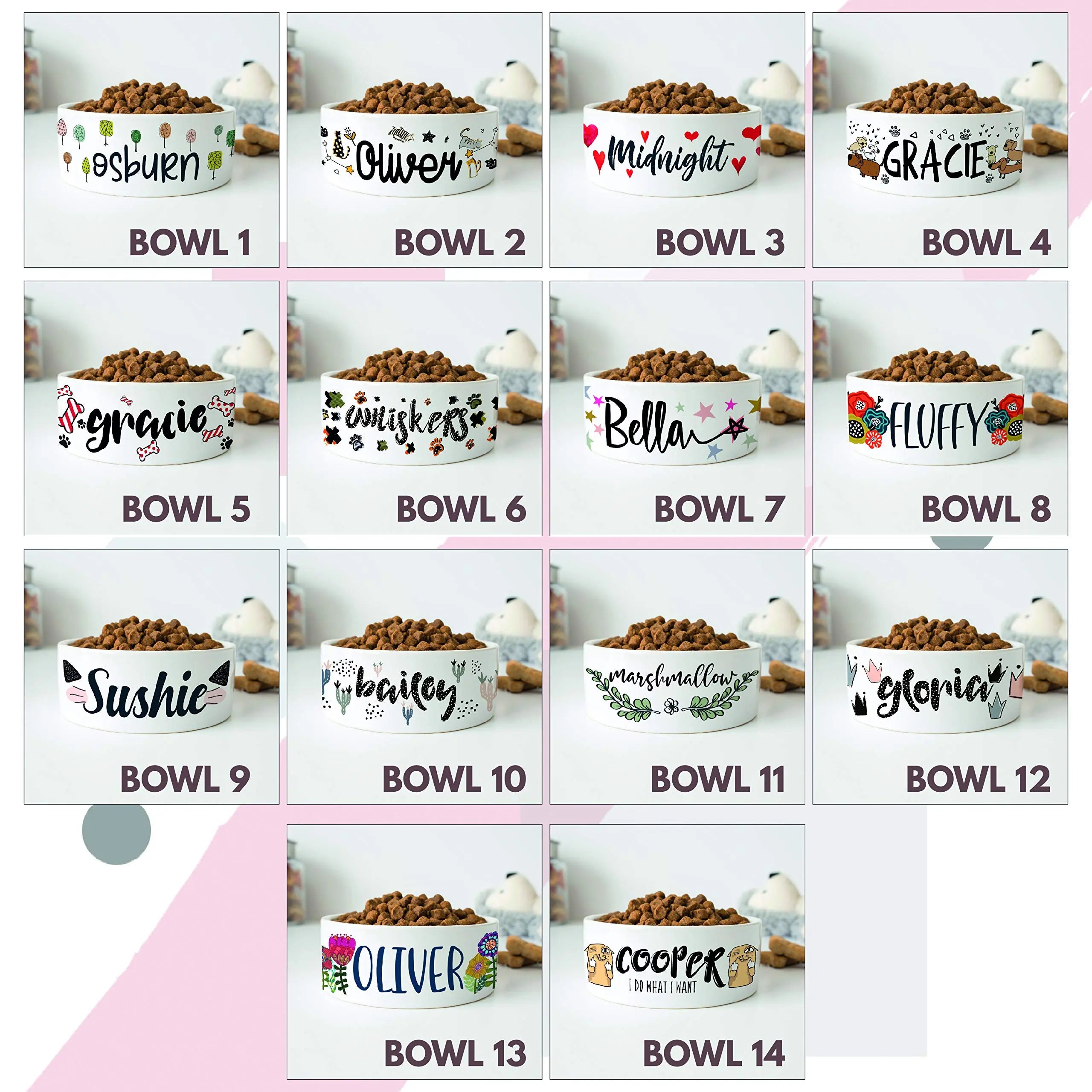 Personalized Ceramic Pet Bowls | Customizable 14 Designs w Your Pet’s Name | 6 inches - Custom Pet Bowls for Dog, Cat, Puppy or Kitten - Dish for Dry, Wet Food or Water - Pet Owner Gifts Personalized Favors