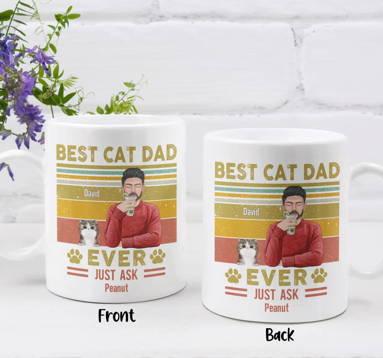 Personalized Coffee Mug For Cat Lovers, Custom Best Cat Dad Ever Just Ask Cup, Gifts Ideas For Dads Daddy Father Papa Cats Owners (Dad - 1 Cat) CUSTOMINE UNIQUE