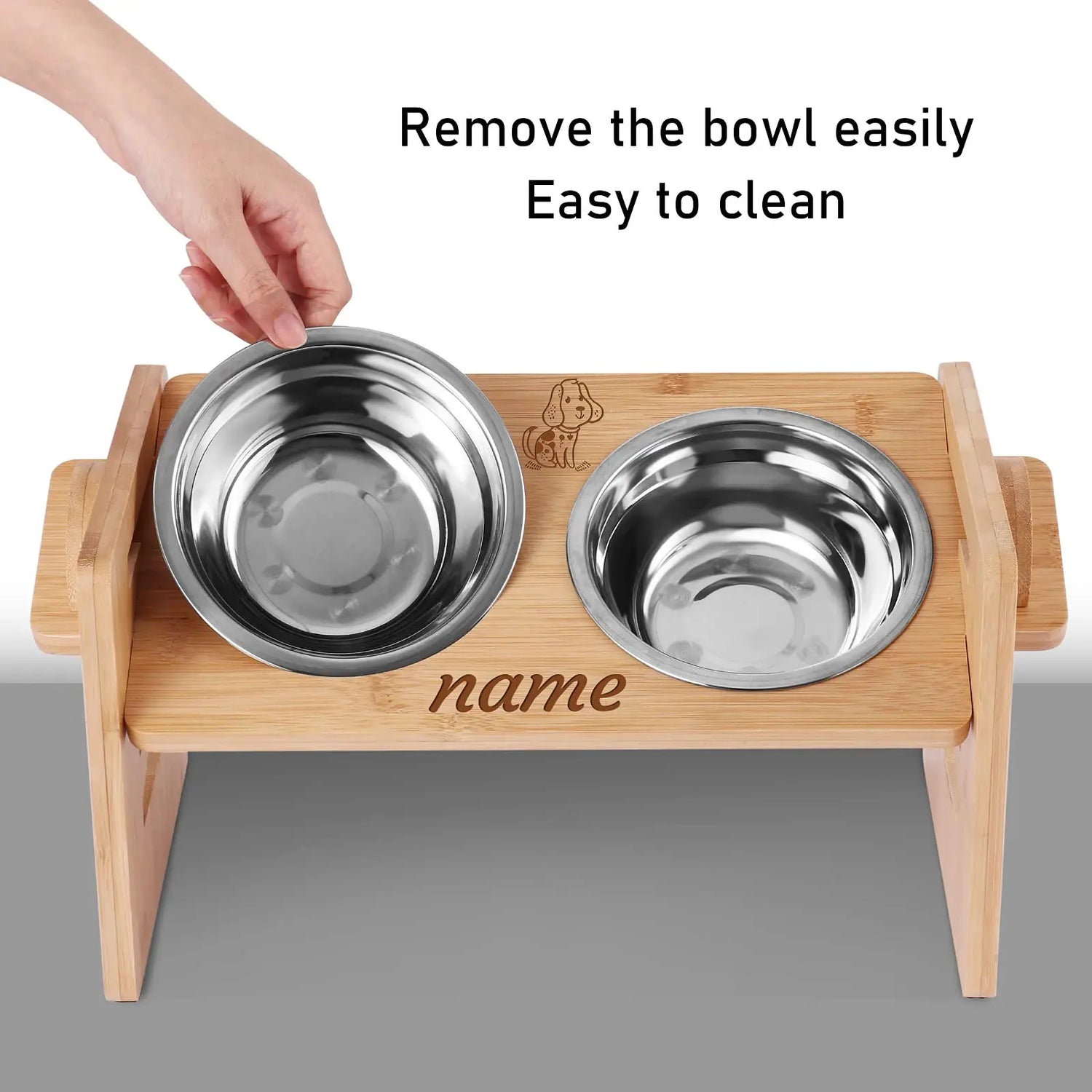 Personalized Dog Bowl with Name and Adjustable Bamboo Stand PHOENIXTANG