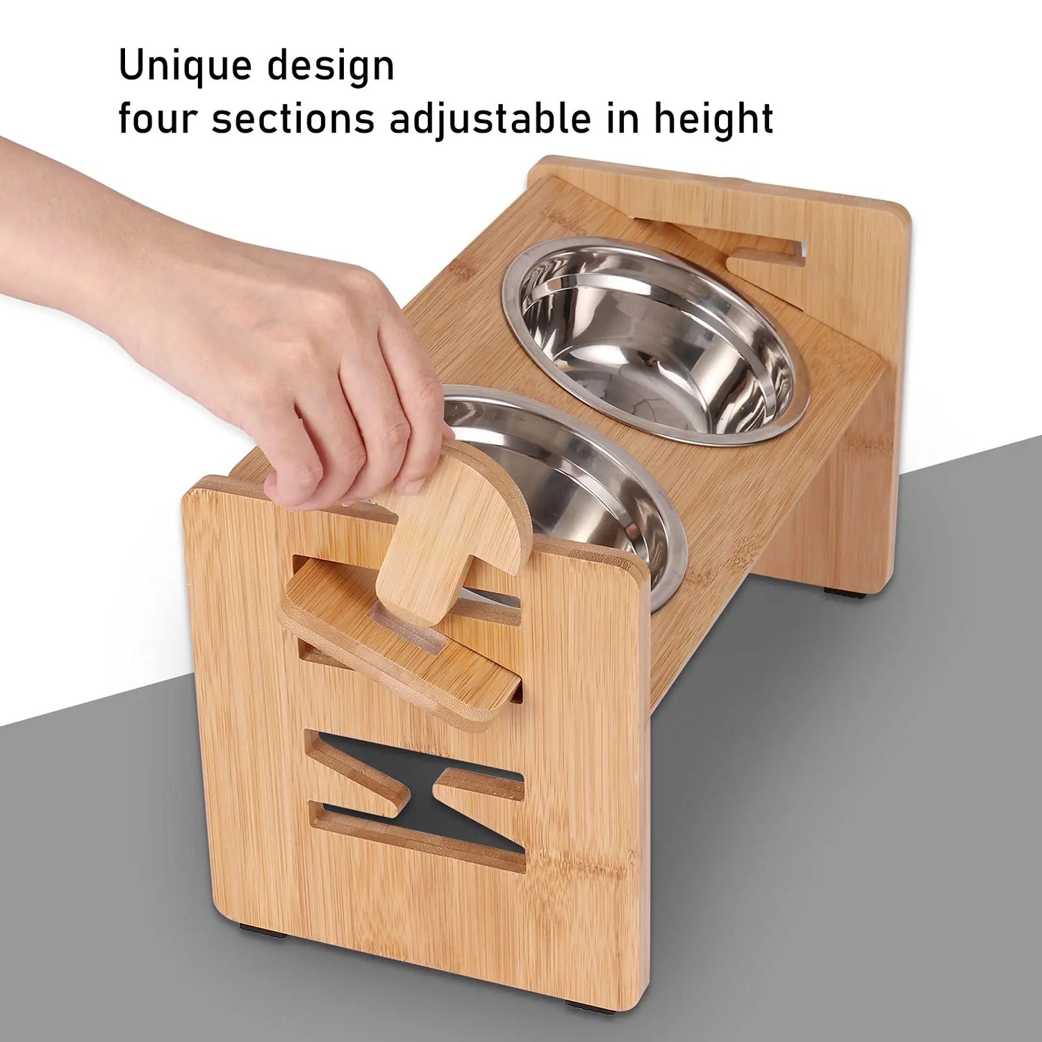 Personalized Dog Bowl with Name and Adjustable Bamboo Stand PHOENIXTANG